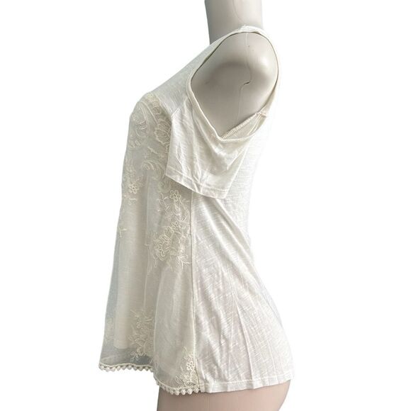 By & By Sheer Lace Front Overlay Ivory Cold Shoulder Short Sleeve Top Size XS - Picture 3 of 6